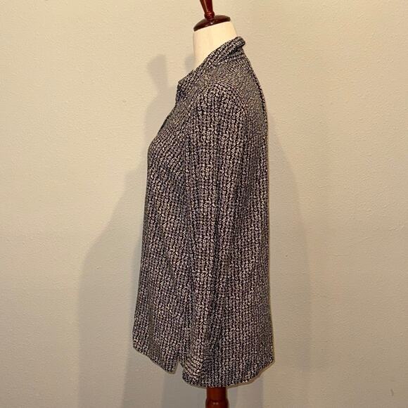 J. Jill blouse black & white patterned button up long sleeve collared shirt Sz M - Picture 2 of 8